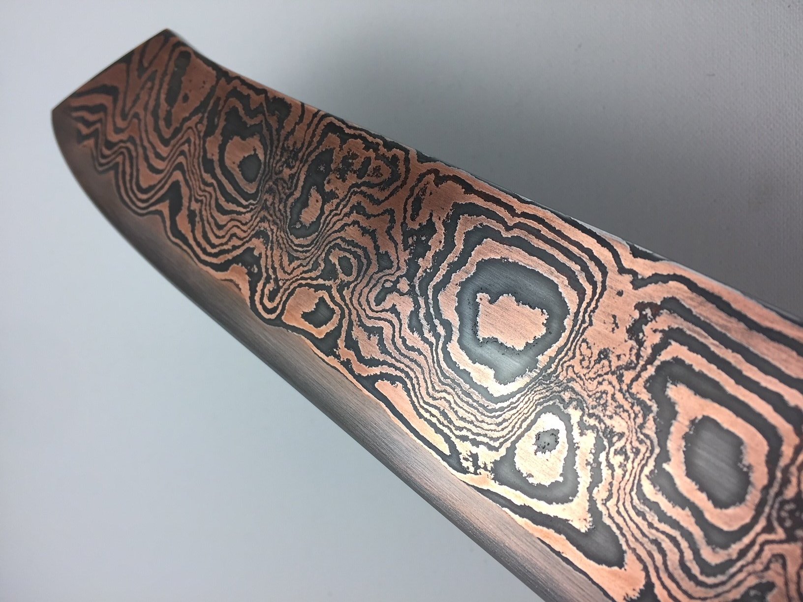 SOLD - Custom Cleaver with Copper etched San Mai Damascus Steel Blade