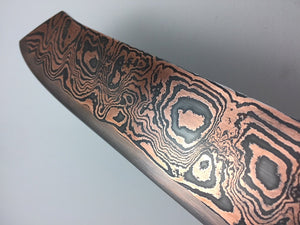 SOLD - Custom Cleaver with Copper etched San Mai Damascus Steel Blade